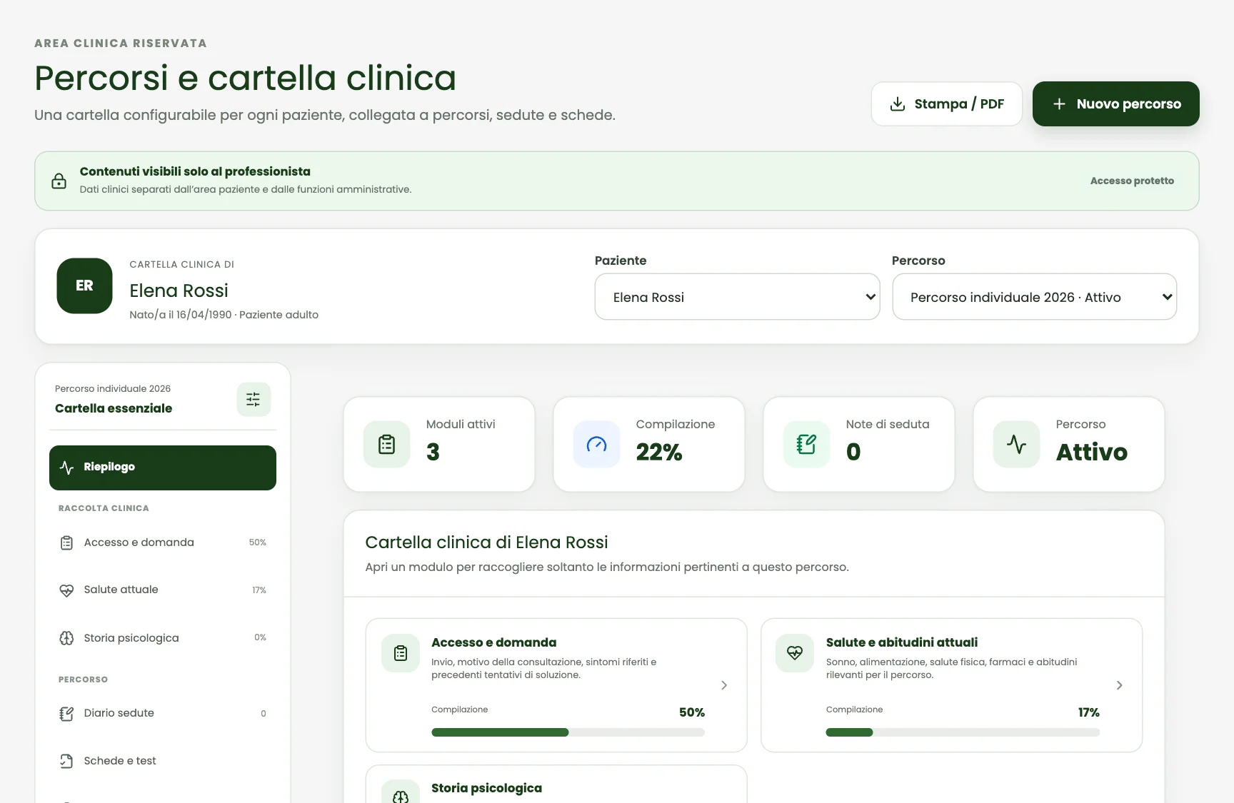 Appunti e allegati clinici: schermata del gestionale con dati dimostrativi
